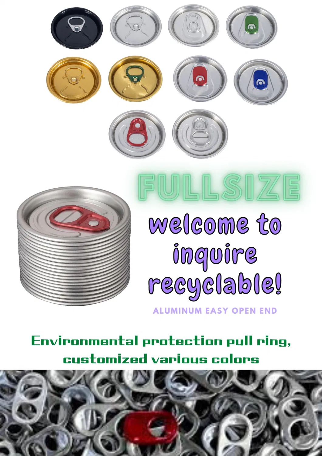 Custom Order Wholesale 202# Eoe Aluminum Easy Open End with Ring Pull Can Lid